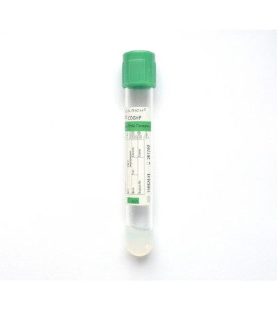 Вакуумна пробірка, 8.5 мл, гель + натрій гепарин, зелена, 16x100 мм ПЭТ