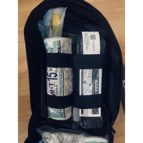 Аптечка тактична військова чорна з турнікетом Sam USA з шиною